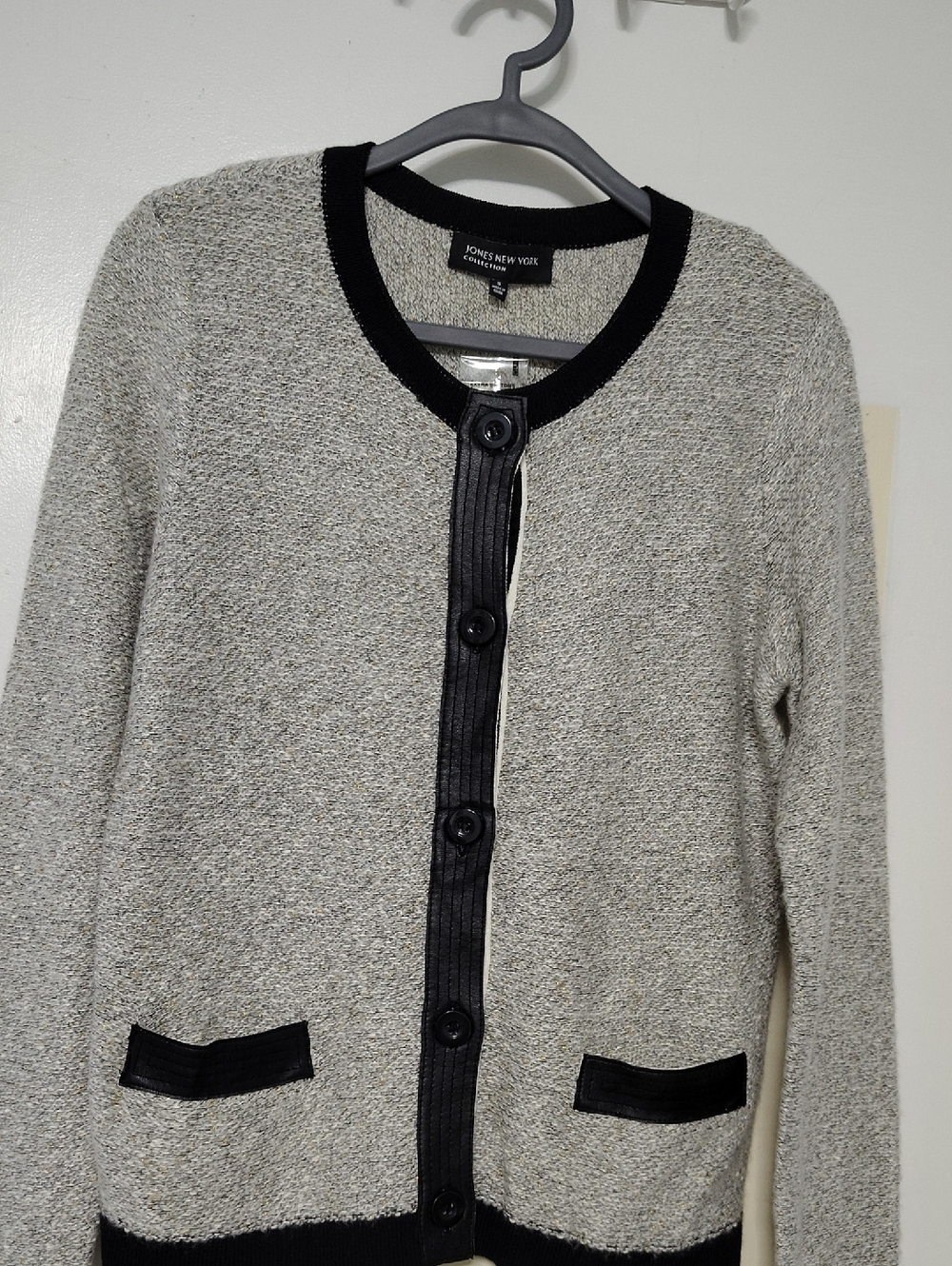 Jones New York Gray and Black Button-Front Cardigan